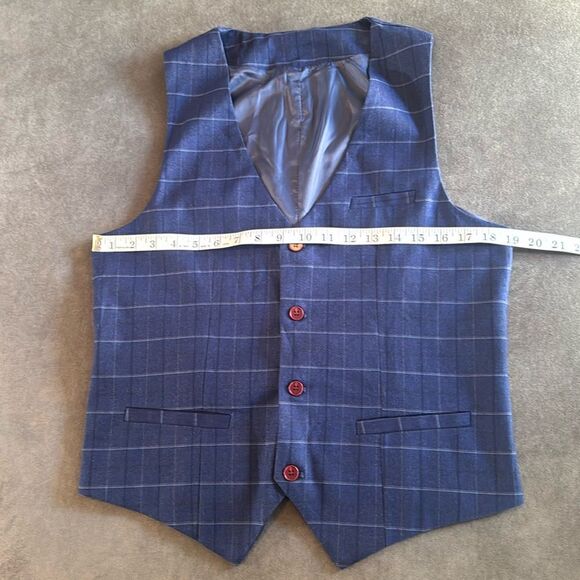 Men’s Blue Plaid 3 Piece Slim Fit Suit Notched Lapel Jacket 34 Pants 32 NEW - Picture 9 of 16